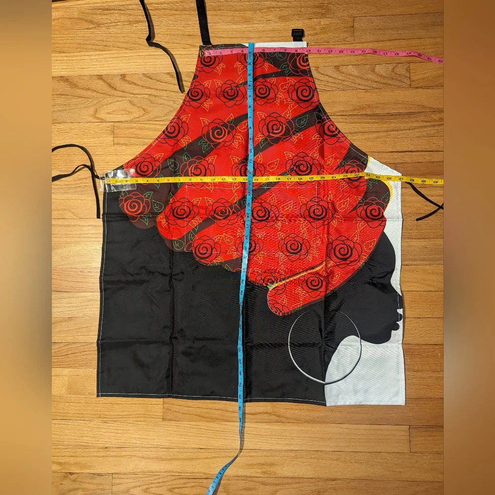 African Woman Red Rose Turban Water Resistant Kitchen Apron Pockets Straps